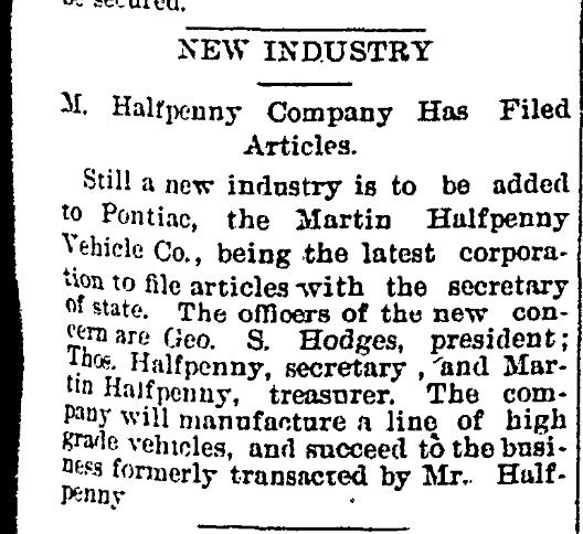 New Industry - Halfpenny Vehicle  Co.