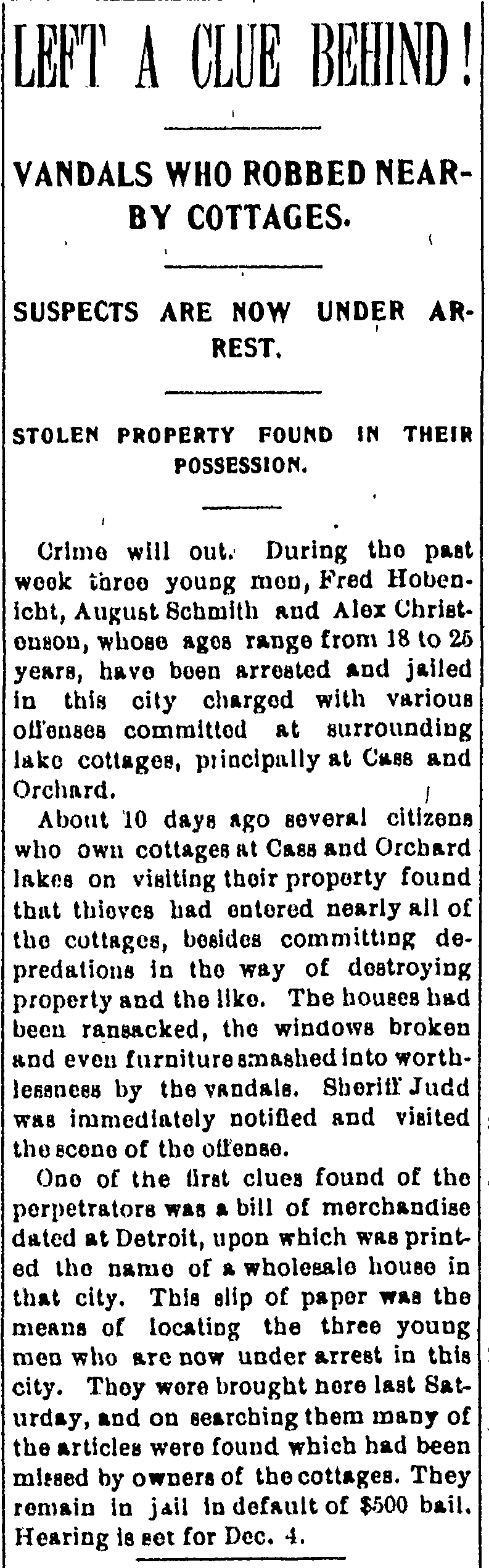 Orchard Lake Cottages Robbed