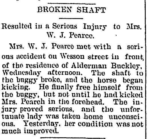 Serious Injury to Mrs. W. J. Pearce