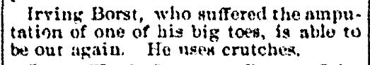 Irving Borst Loses Toe
