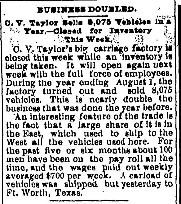 C. V. Taylor Business Doubled