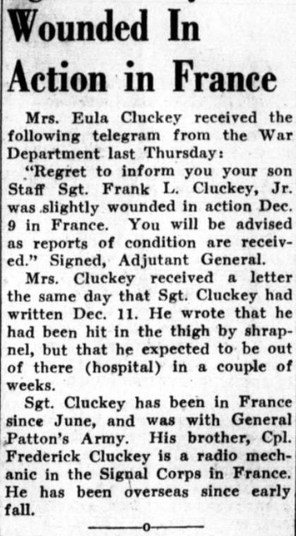 Sgt. Frank Cluckey Wounded