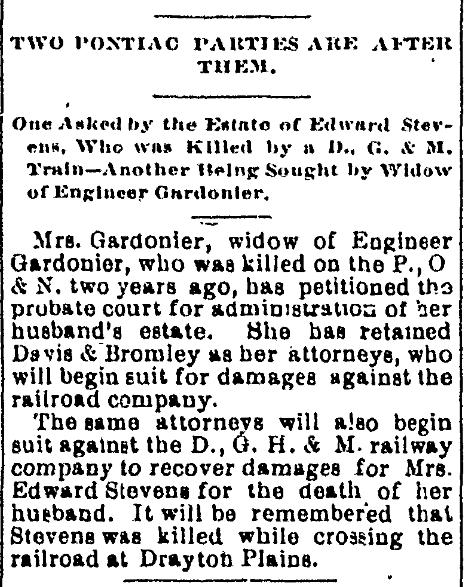 Mrs. Gardonier Sues Railroad