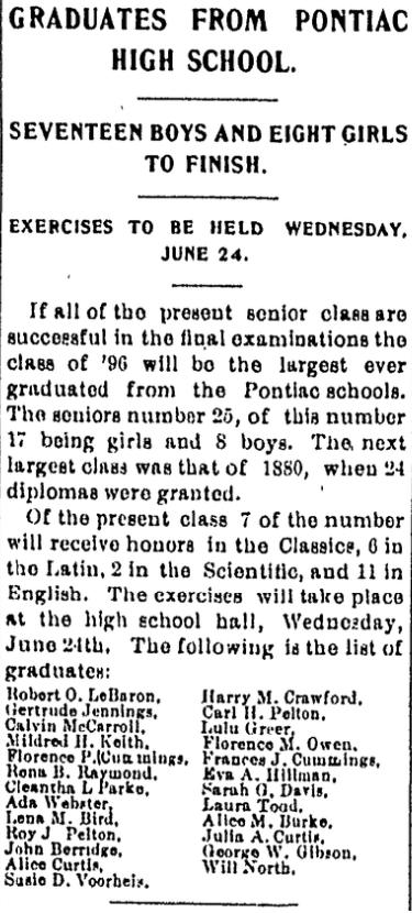 Pontiac Graduates 1896
