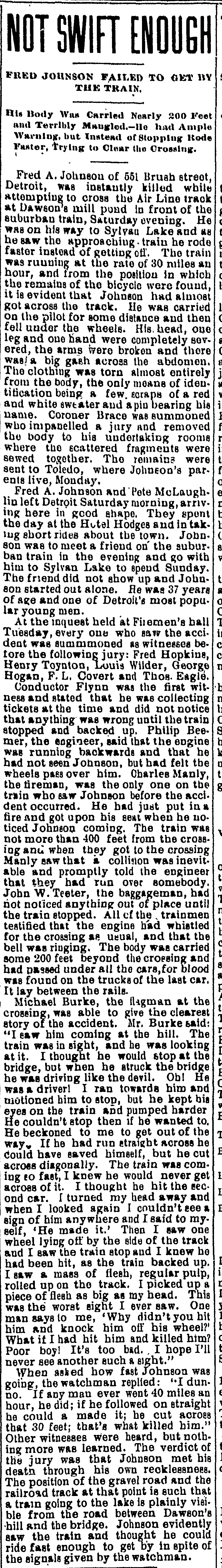 Fred Johnson Killed By Train