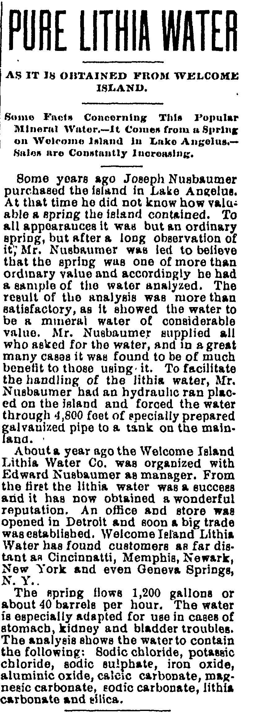MIneral Water From Lake Angelus