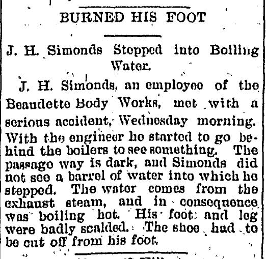 J. H. Simmonds Stepped Into Boiling Water