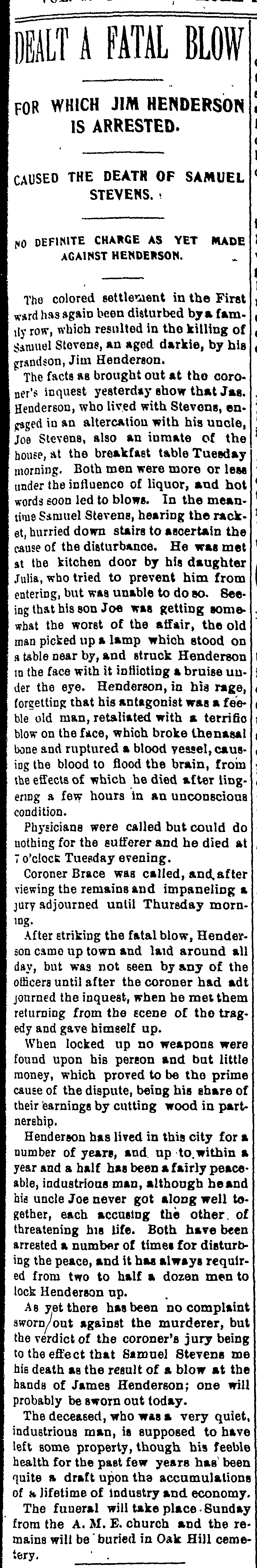 Samuel Stevens Murdered