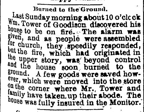 Wm Tower's House Burned
