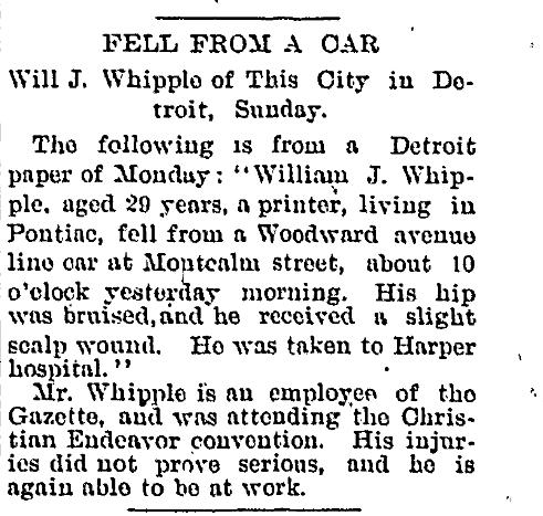 Will  J. Whipple Fell From Car