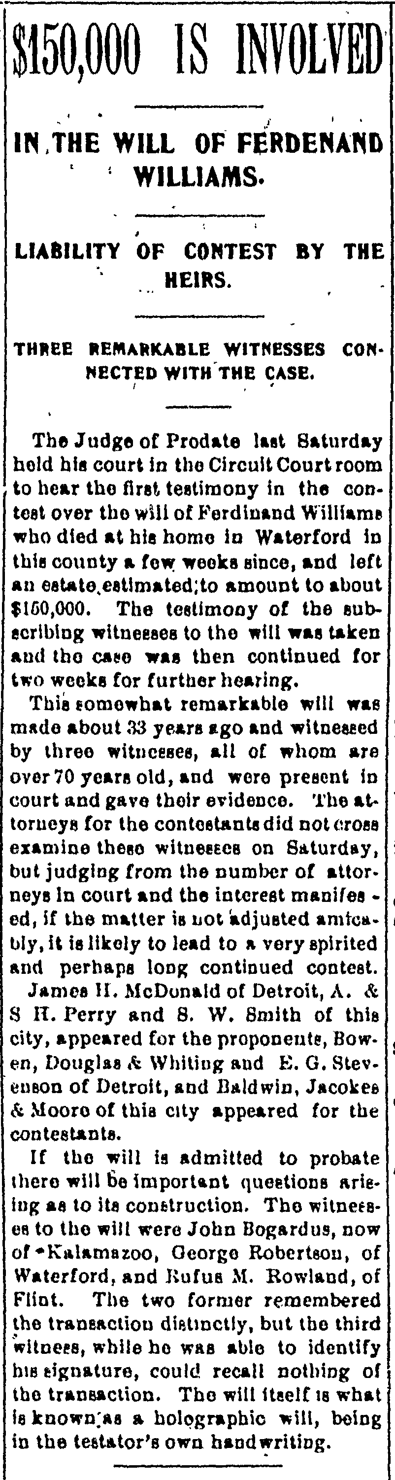 Will of Ferdenand Williams