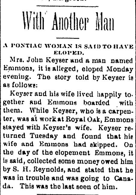 Mrs John Keyser Eloped With Another Man