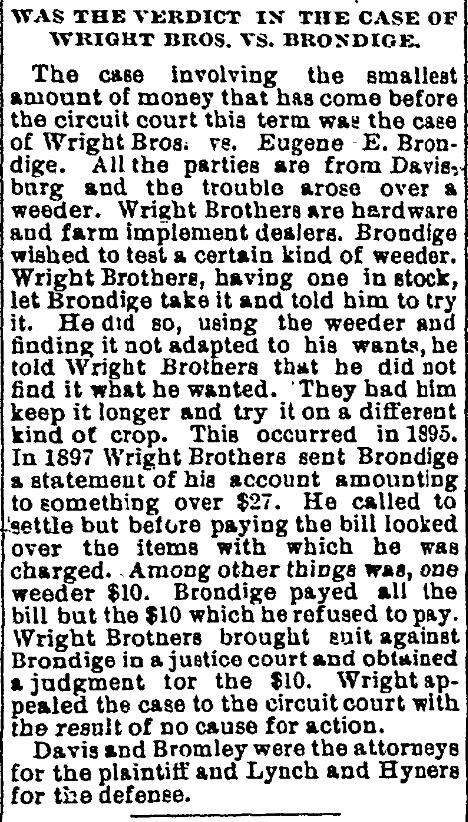 Wright Bros. vs Brondige
