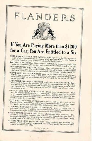 1913 Flanders Vehicle ad